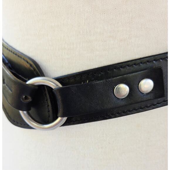 90s Harold’s Black Leather Belt Silver Hardware Made in England Medium - Picture 4 of 7